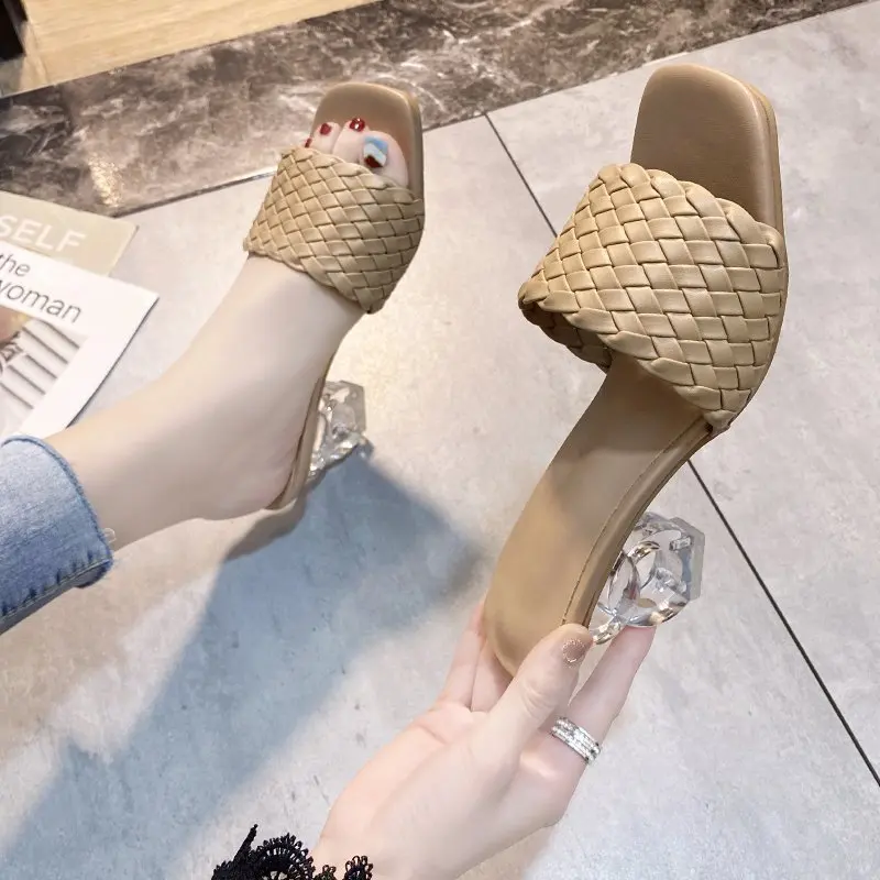 

2021 new Transparent High Heels Women Square Toe Sandals Summer Shoes Woman Clear High Pumps Wedding Heels Slippers