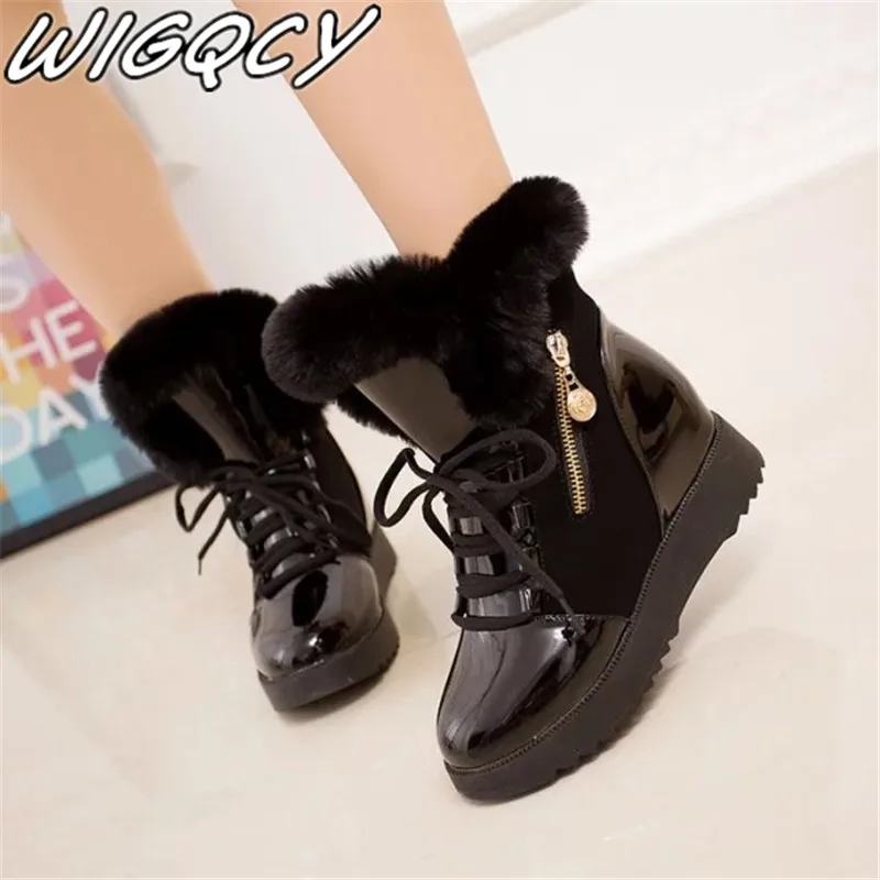 Новинка 2019 блестящие зимние сапоги из лакированной кожи модные бархатные теплые