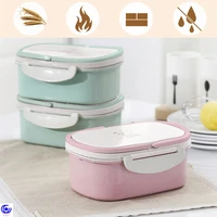 wheat straw cartoon lunch box portable school kid bento with spoon food storage container picnic office microwavable bpa free