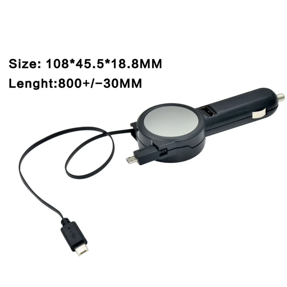Автомобильное зарядное устройство с телескопическим кабелем для Micro USB Type C