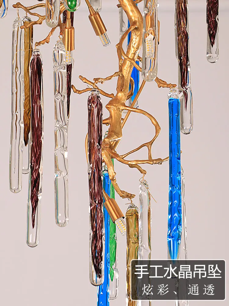 Duplex staircase light luxury chandelier American creative living room lamp atmosphere villa full copper branch crystal | Лампы и