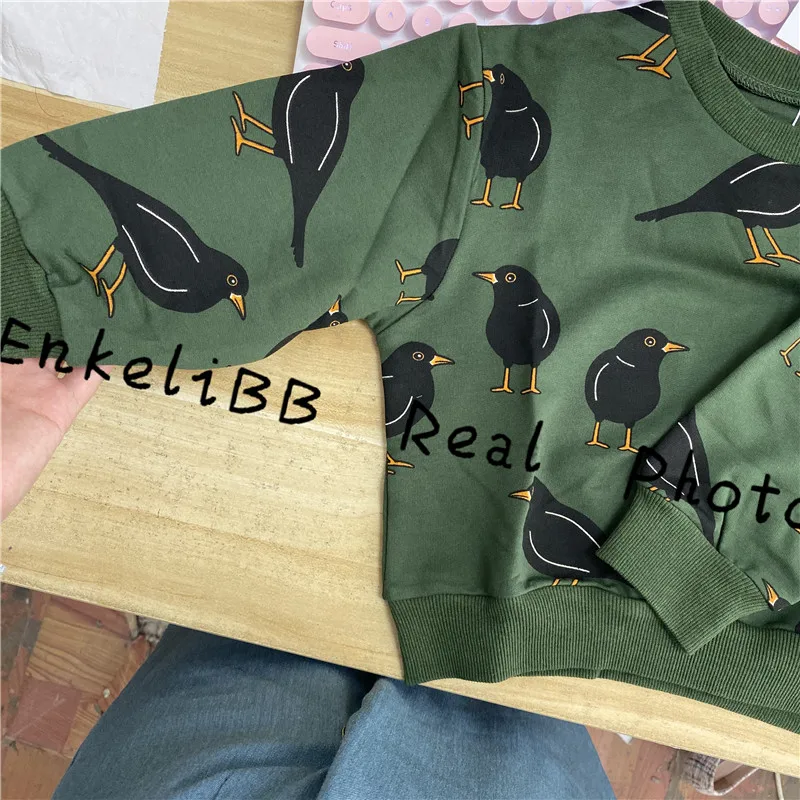 CarlijnQ/Фирменный Детский свитер и штаны; Модные топы для маленьких мальчиков с изображением птиц и деревьев; осенне-зимние топы для девочек; зимняя одежда для малышей