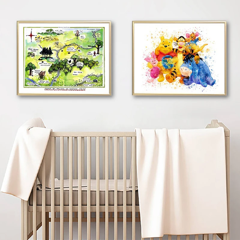 

Winnie The Pooh Canvas Poster Prints Nursery Watercolor Pooh Bear Tigger Art Painting Cartoon Wall Art Kids Room Decor Picture