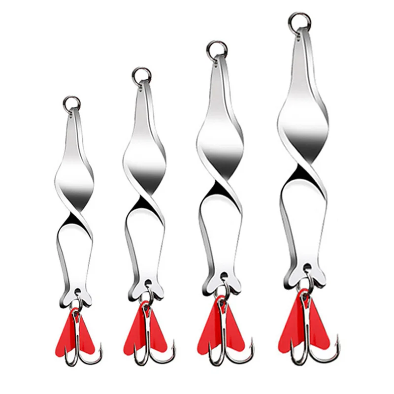 1Pcs Rotating Silver Metal Spinner Spoon Fishing Lures 10g 14g 21g 28g Artificial Baits For Trout Pike Pesca Treble Hook Tackle