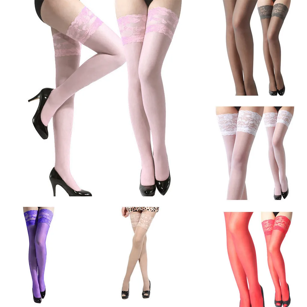 Женские кружевные длинные чулки летние модные сексуальные однотонные высокие