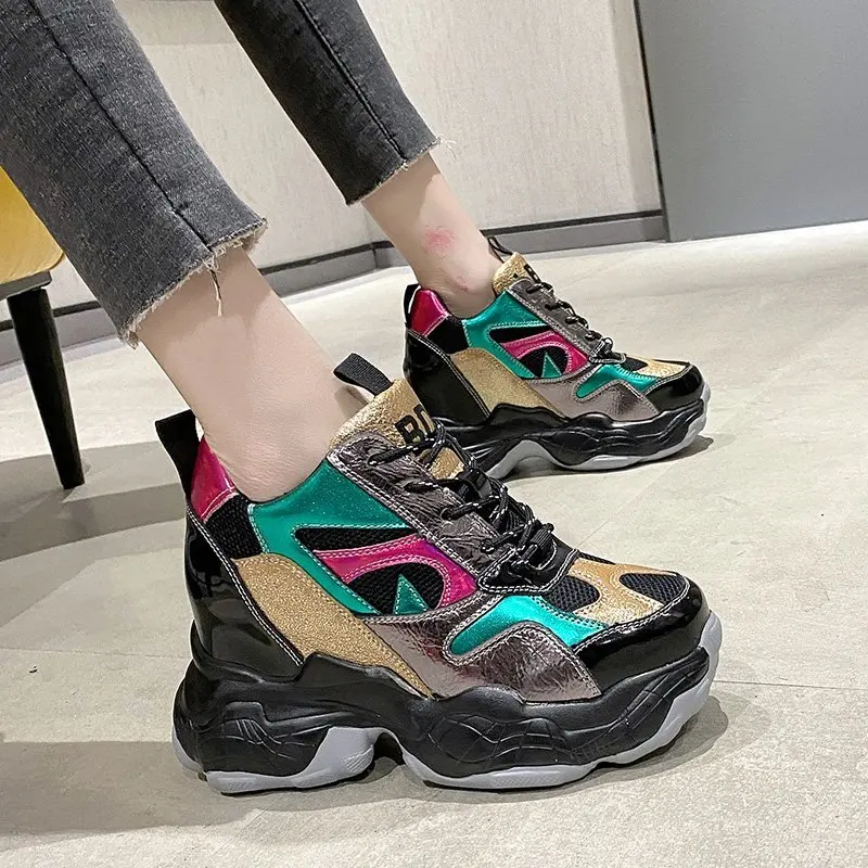 

Women Wedges Shoes Mesh Chunky Sneakers Platform Brand Woman Fashion 9cm Height Increasing 2021 Casual Shoes Trainers Female