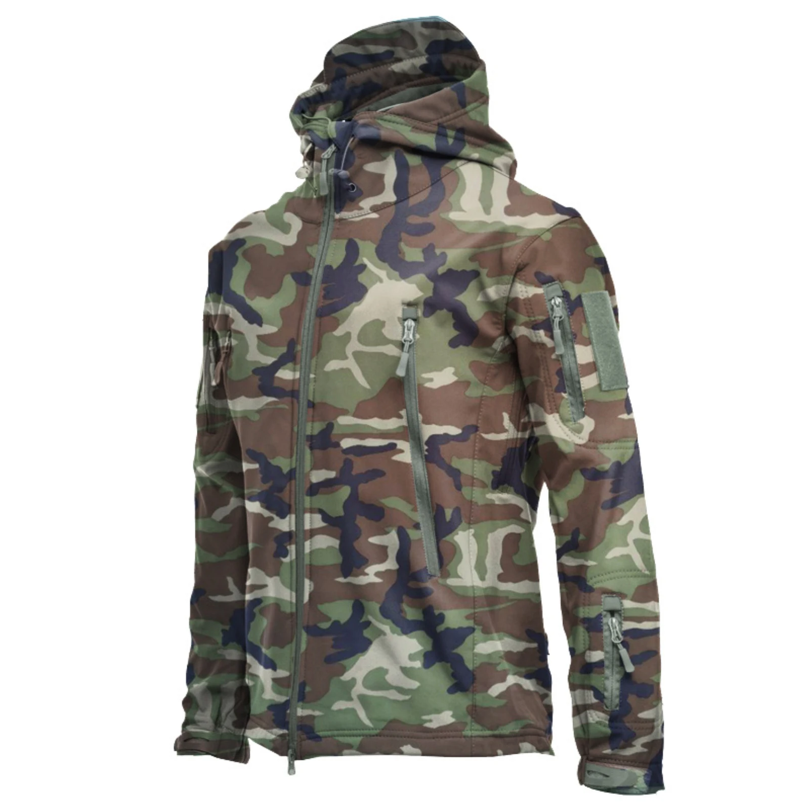 

Men Long Sleeve Camouflage Thick Zipper Windbreaker Windproof Hood Jacket Coat