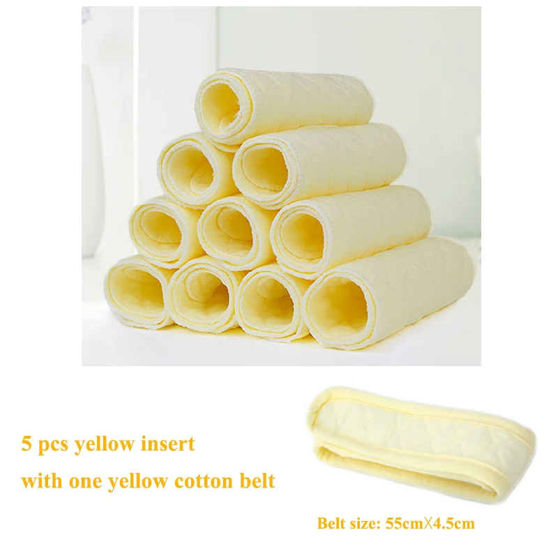 [usurpon] 5 pcs Cotton Insert Reusable Colored Baby Fitted Diaper Insert ECO Cotton Absorbent Newborn Diaper Insert - Цвет: Yellow With Belt