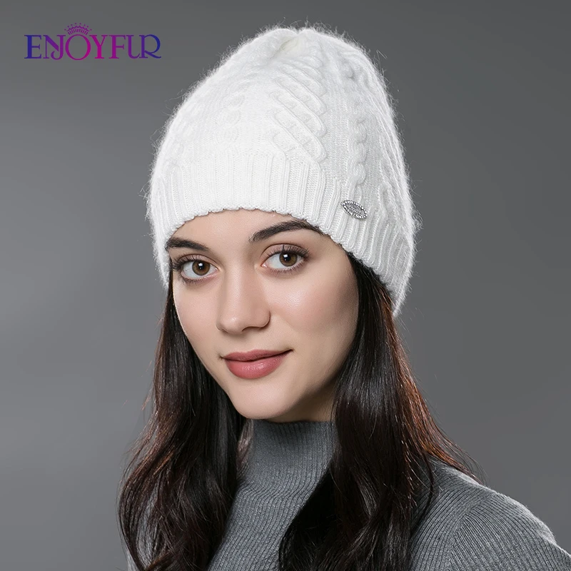 ENJOYFUR женские шапки осень/зима эластичная трикотажная шерсть хлопок Gorro однотонные разноцветные шапочки шапка высокого класса милые повседневные Шапки