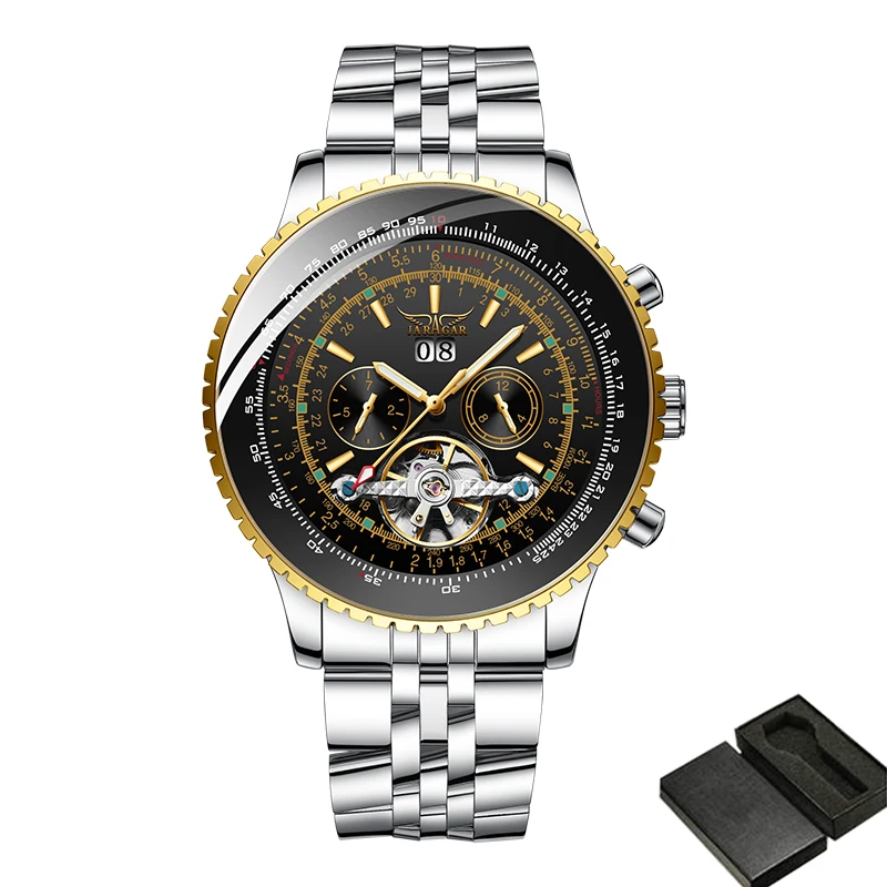 Silver Black Gold-B Роскошные мужские часы, автоматические механические часы с календарем, Безель, шкала, уникальный циферблат, дизайн, подарки, часы для мужчин s Relogio Masculino - Цвет: Silver Black Gold-B
