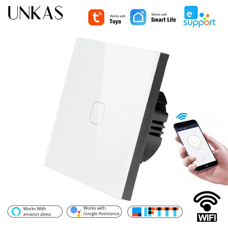 Настенный сенсорный выключатель UNKAS 1/2 клавиш Wi-Fi голосовое управление |