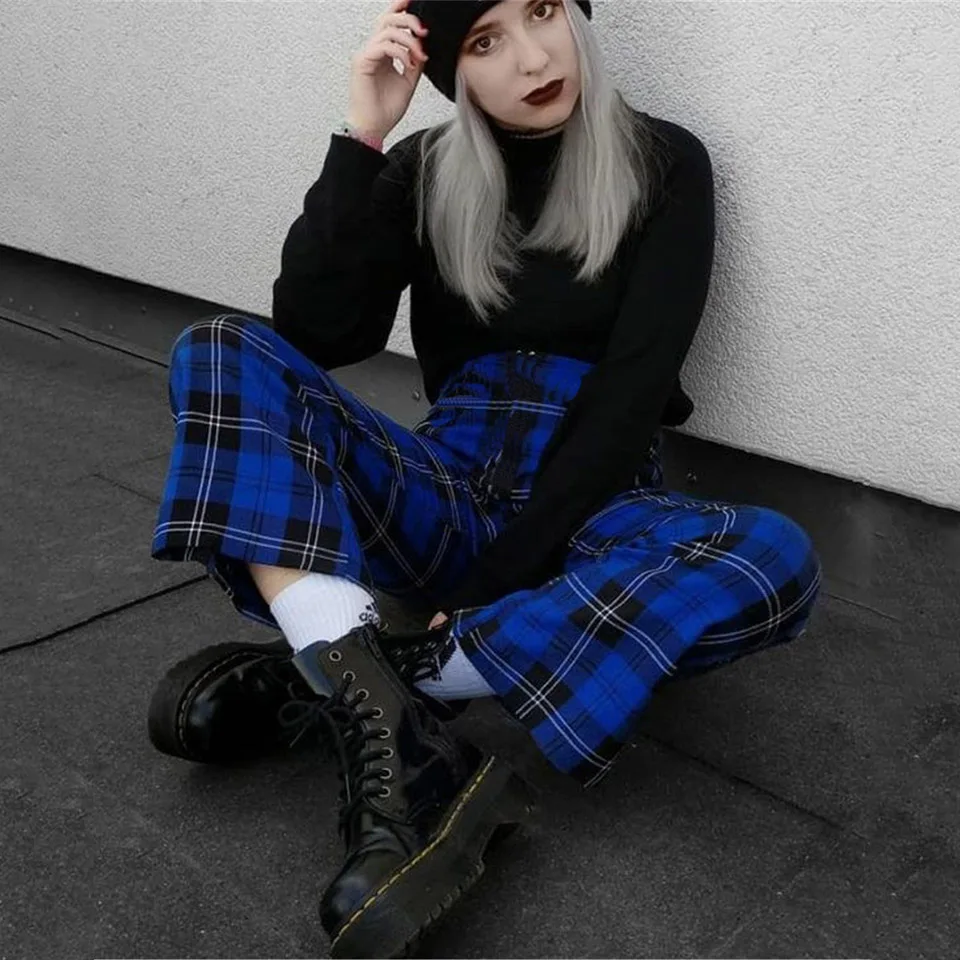 

Plaid Broek Vrouwen Streetwear Cool Girl Hoge Taille Broek Harem Joggingbroek Joggers Vrouwen Cargo Zweet Broek Koreaanse