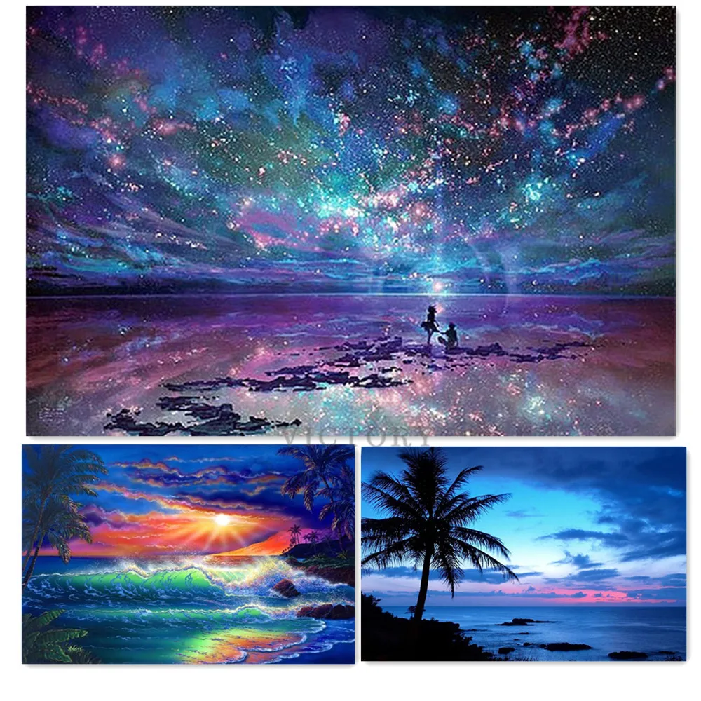 

5D Diamond Painting Starry Sky Diamond Mosaic Beach Sunset Diy Full Round Diamond Embroidery Cross Stitch Rhinestone Home Decor