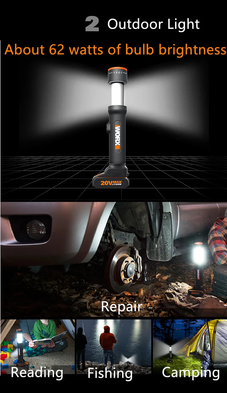 Worx wx027 наружное освещение, домашняя литиевая перезаряжаемая, многофункциональная телескопическая, настольная лампа, походная лампа в палатку