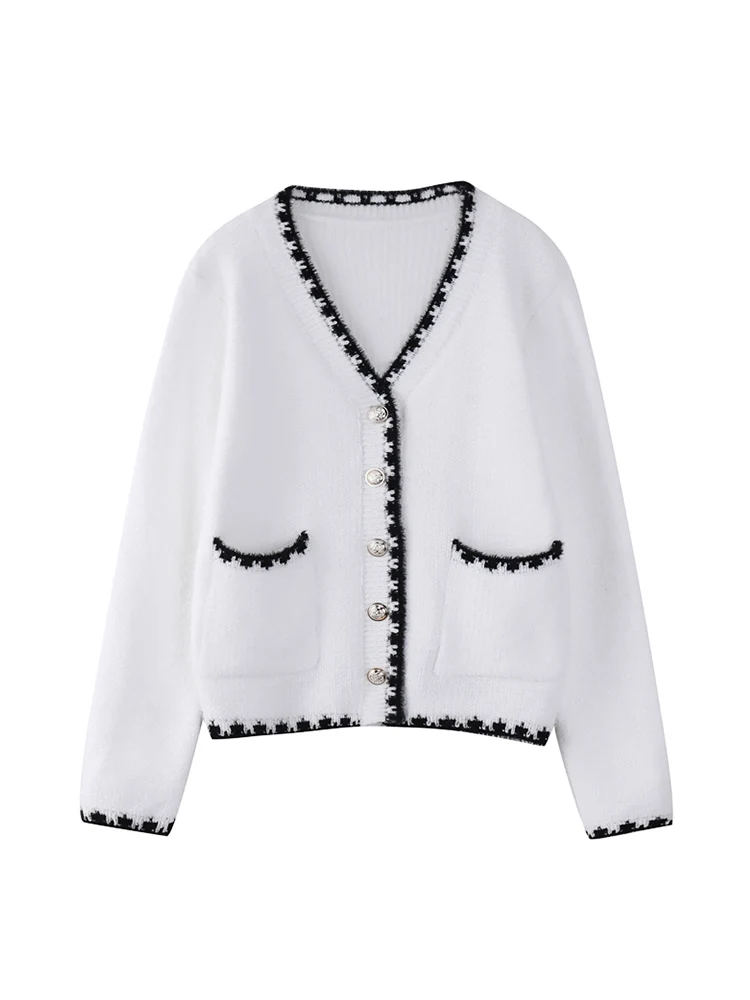 Женский вязаный кардиган с V-образным вырезом длинным рукавом |