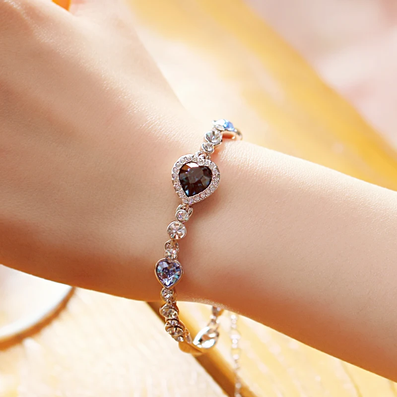 Модный женский браслет из горного хрусталя Ocean Blue цепочка сердце ювелирные