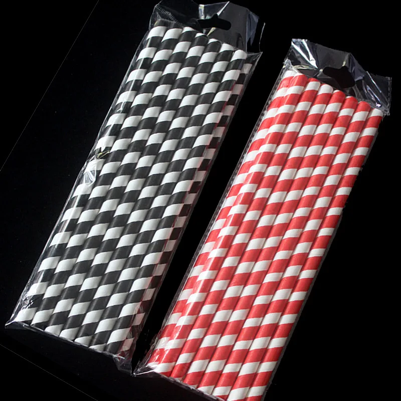 Экстра широкие одноразовые бумажные питьевые соломы черные полоски красные 10 мм