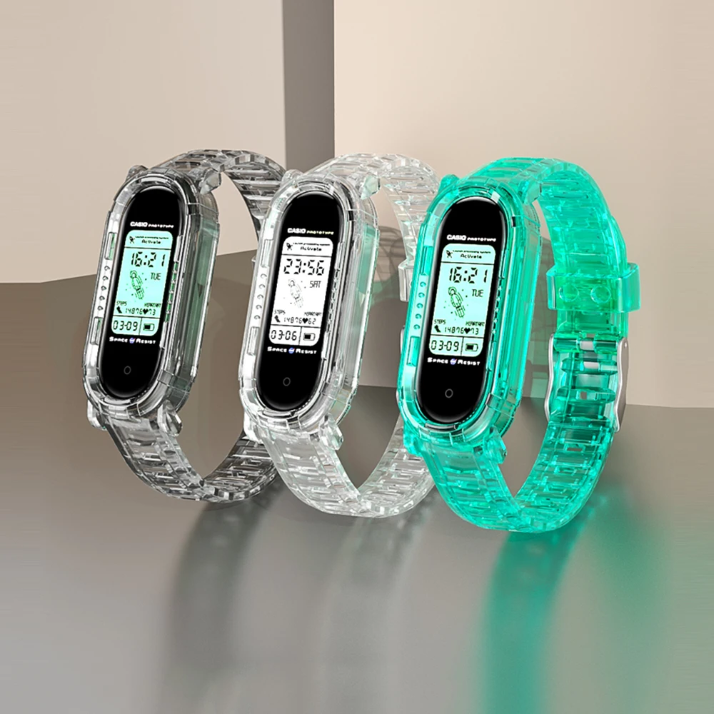 

Strap For Mi Band 4 Transparent Replacement Watchband Buckle Correa For Mi Band 6 Bracelet Rubber Strap For Xiaomi Mi Band 5/3