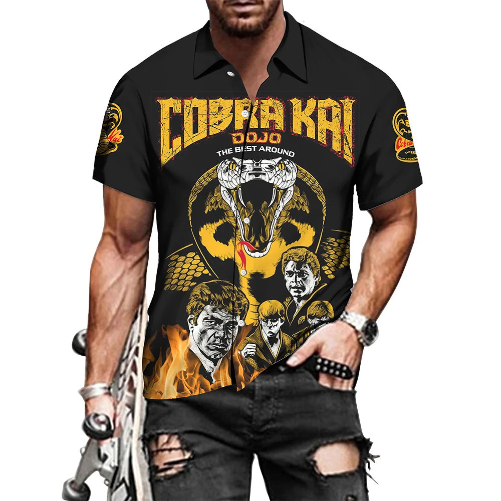 

Рубашка мужская повседневная на пуговицах, с принтом кобры Кай, с коротким рукавом