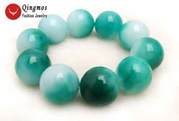 qingmos natural jades bracelet for women with 18mm round high quality white green jades bracelet jewelry 7 5 b369 free ship