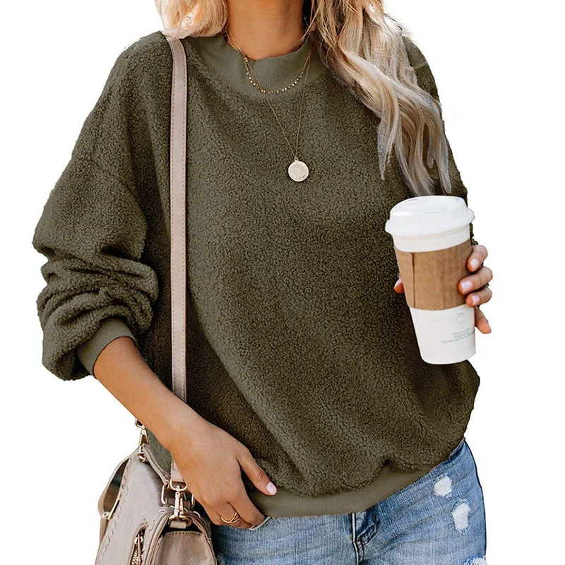 Женская флисовая блузка lzedella однотонный пуловер с принтом толстая свободная