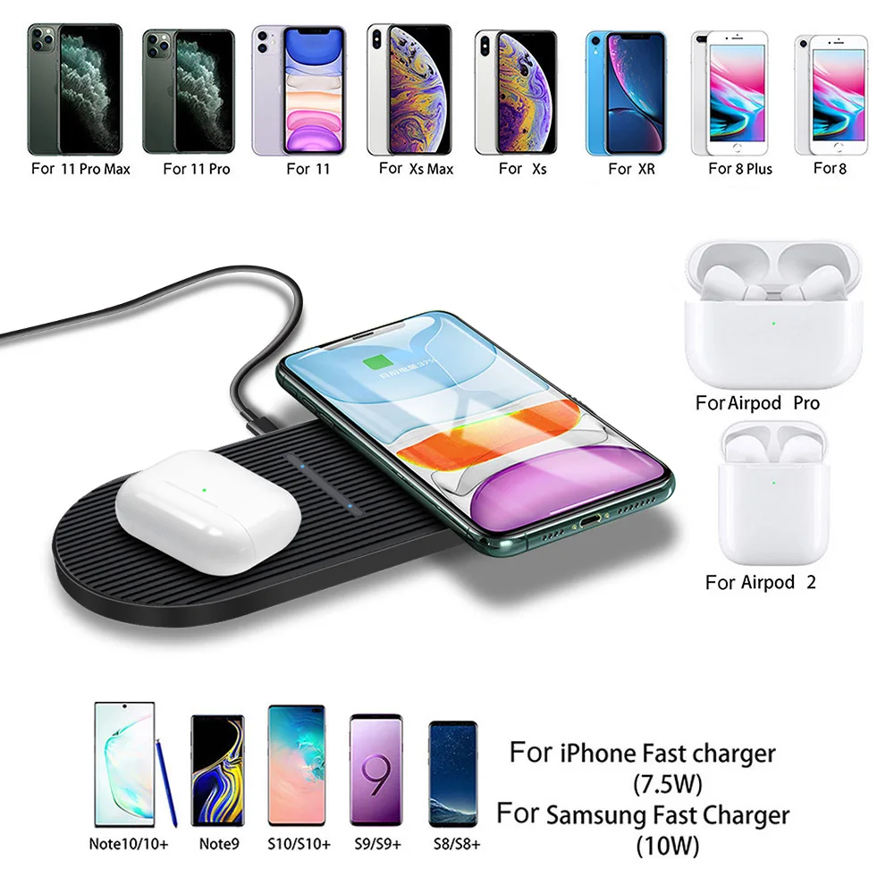 Беспроводная док станция для быстрой зарядки зарядная 2 в 1 Samsung S20 S10 Buds Airpods Pro iPhone