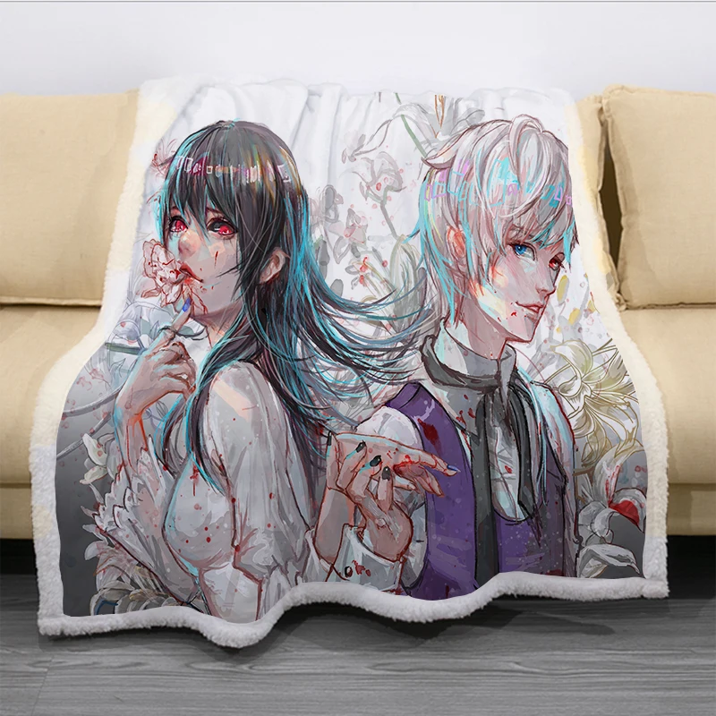 

Tokyo Ghoul Cartoon Funny Character Blanket 3D Print Sherpa Blanket on Bed Home Textiles Dreamlike Style 06