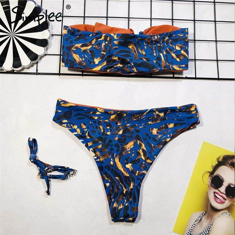 Simplee синие женщины sexy купальники бикини купальник топ бандо летняя одежда для