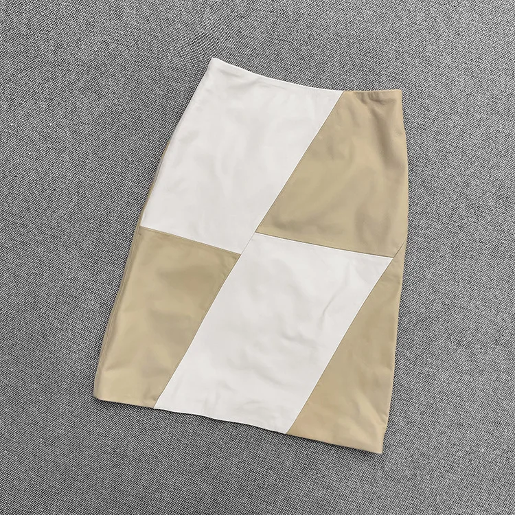 

2021 Spring New Designer Women High-rise leather patchwork pencil skirt High quality sheepskin genuine leather OL skirt C749