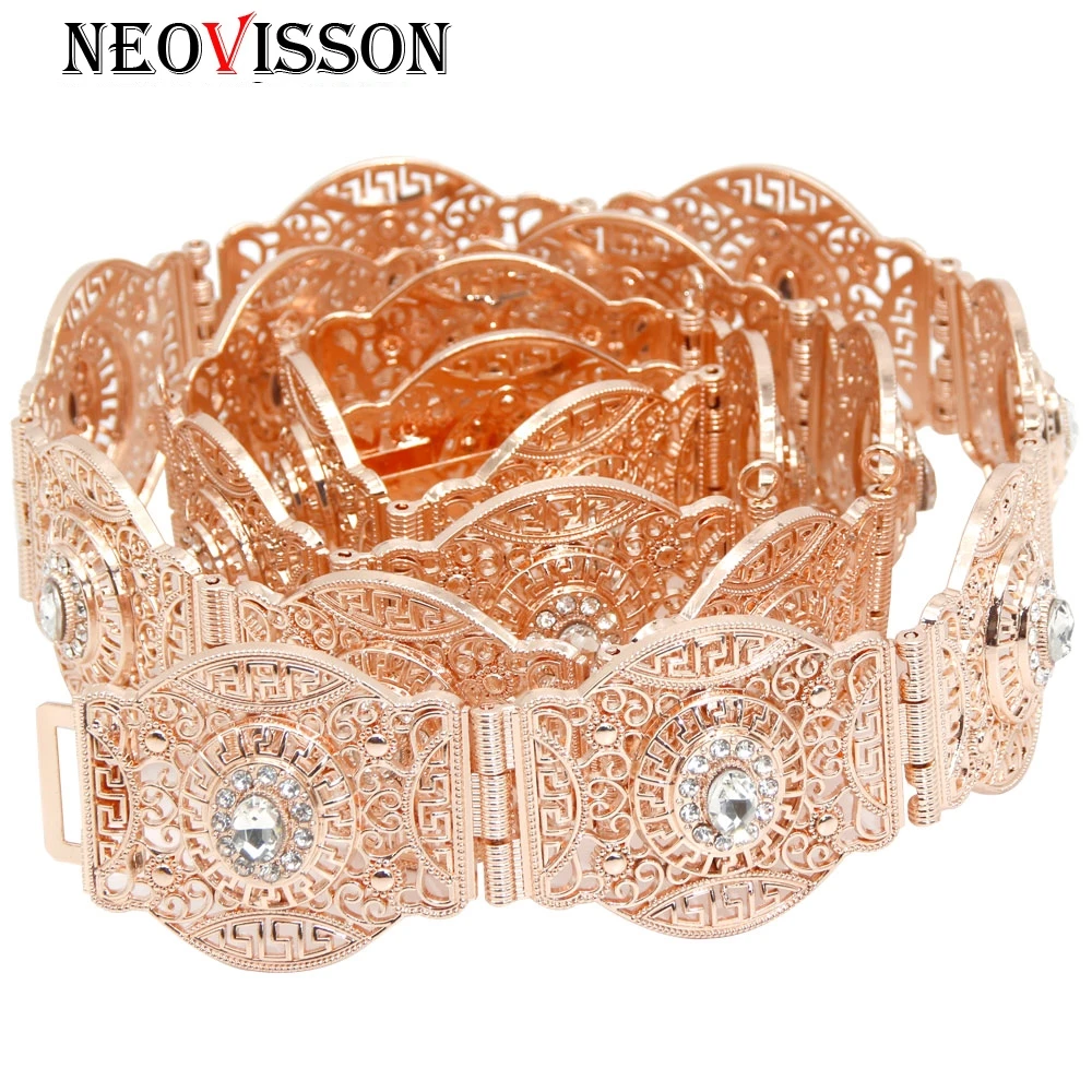 

SUNSPICE-MS Rose gold color metal wedding belt for women Customize Algeria caftan waist chain full rhinestones adjustable length