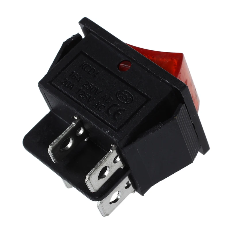 Red Light 4 Pin DPST ON/OFF Snap in Rocker Switch 15A/250V 20A/125V AC 28x22mm | Обустройство дома