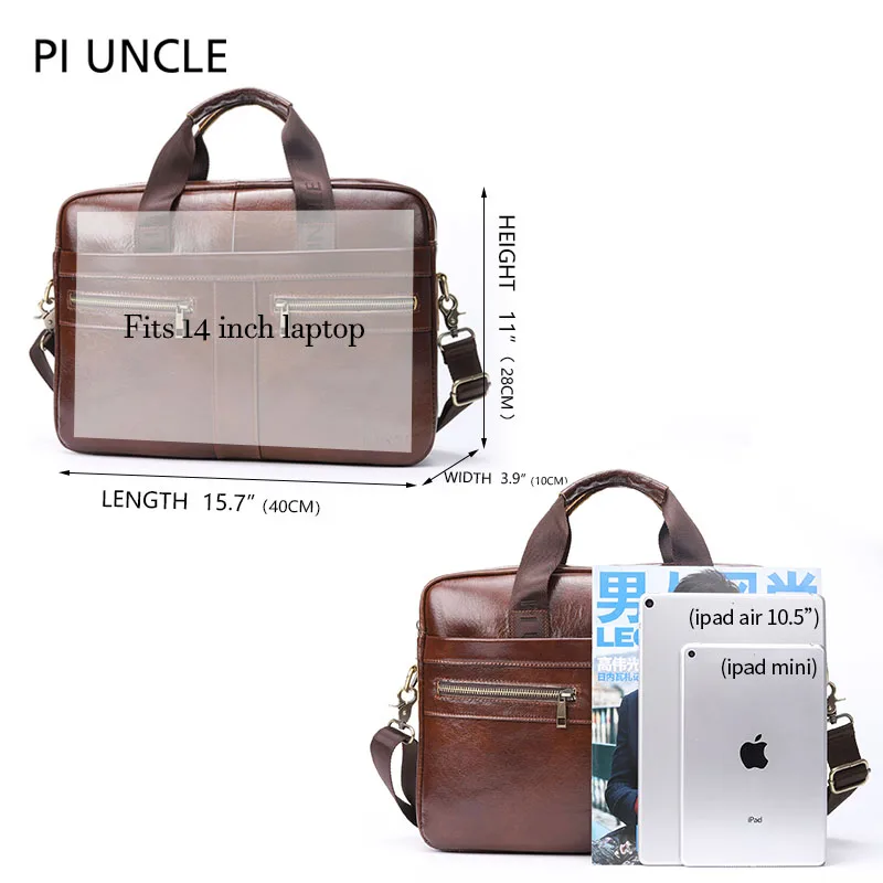 Кожаный портфель для мужчин Вместительная дорожная сумка на плечо