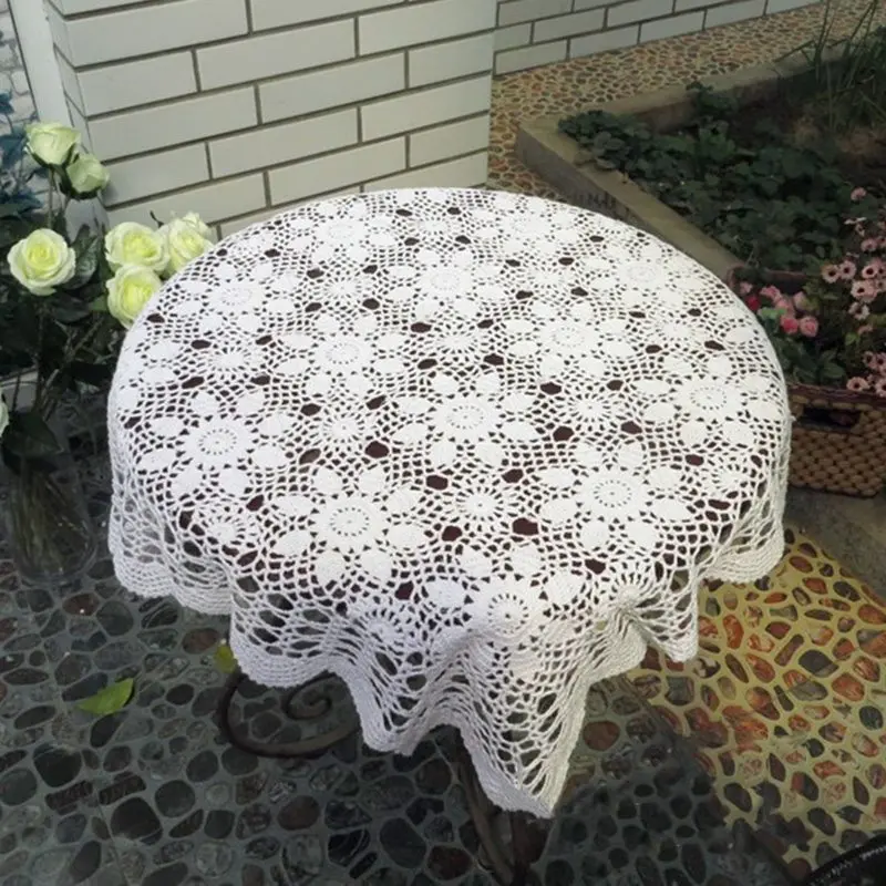 Скатерть крючком из хлопка ручной работы винтажная льняная кружевная скатерть