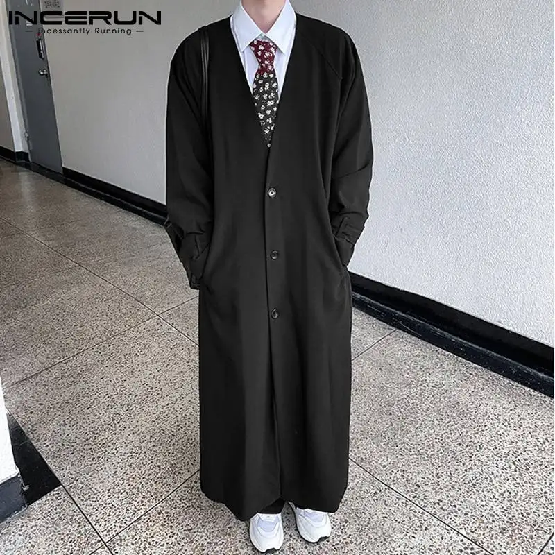 

INCERUN Korean Style Handsome Well Fitting Men Fashionable Overcoat Casual Streetwear Blends Plaid Mid-length Woolen Coats S-5XL