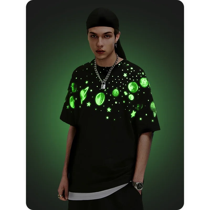 

Высококачественная светящаяся трендовая Футболка с принтом Вселенная планеты весна-лето 2021 с коротким рукавом для мужчин и женщин