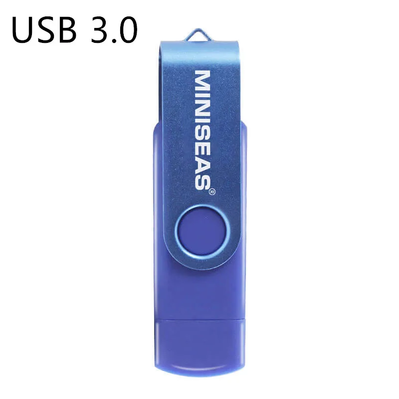 Новинка, Miniseas, usb 3,0, OTG, 64 ГБ, флеш-накопитель, USB флеш-накопитель, внешняя карта памяти, 32 ГБ, 16 ГБ, Micro USB, флешка, сумка - Цвет: blue