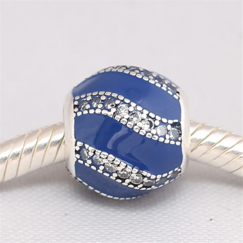 

925 Sterling Silver Adornment, Translucent Blue Red Enamel & Clear Cz Charms Bead Fit Pan Bracelet Jewelry