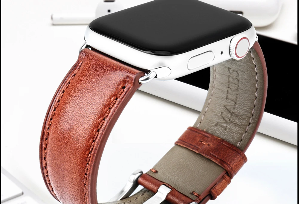 MAIKES из натуральной кожи ремешок для наручных часов для Apple Watch, версии 44 мм, 42 мм, 40 мм, 38 мм, версия 4/3/2/1 Для мужчин и Для женщин наручных часов iWatch, ремешок для часов