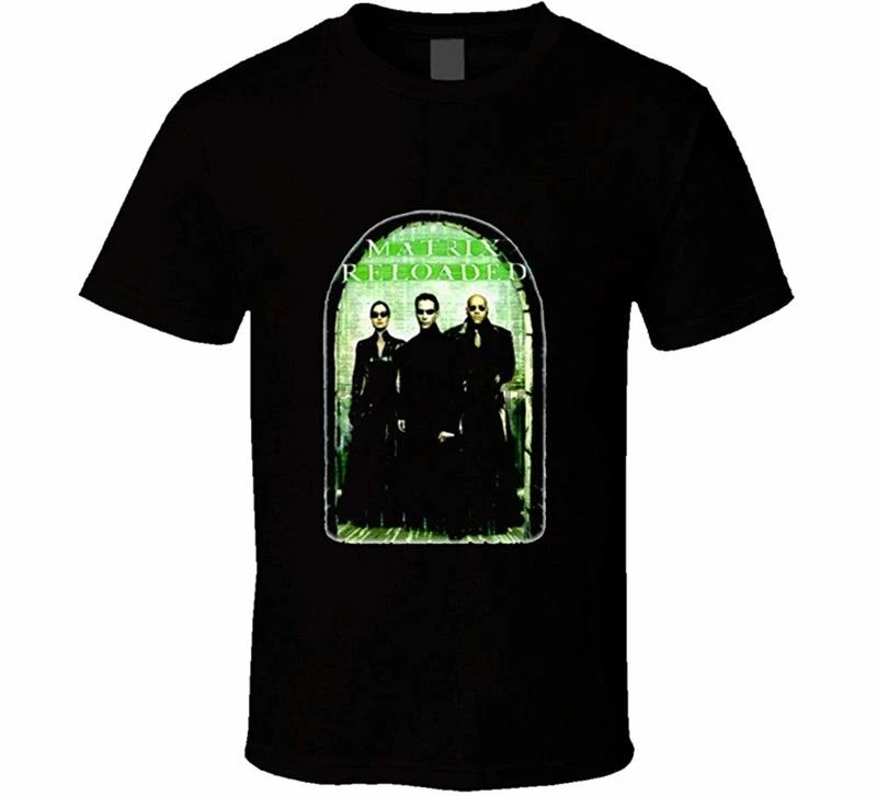 Одежда идеальная посадка футболки Matrix Reloaded Movie Keanu Reeves черная футболка 6847 |