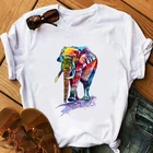 Футболка женская с принтом слона, милая Повседневная рубашка в стиле Харадзюку, топ с коротким рукавом и круглым вырезом, с мультяшным принтом животного, на лето