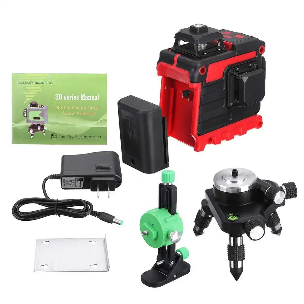 

12-line Blue Light Laser Level Kit 3D Floor Wall Tiles Swinger Holder Wall Bracket Automatic Leveling Laser Level Measuring Tool