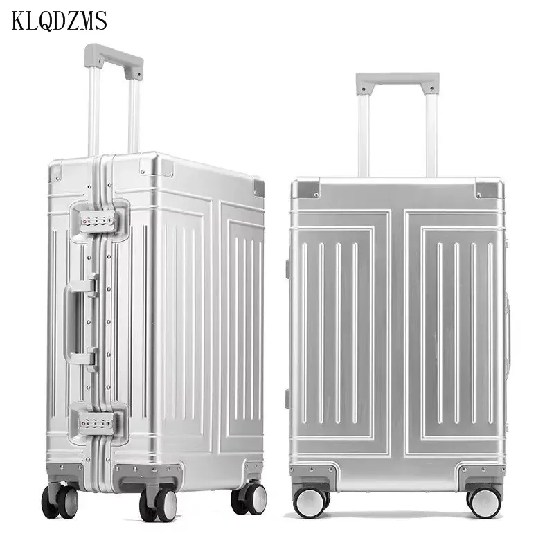Модный деловой Дорожный чемодан KLQDZMS 20 дюймов 24 дюйма 26 29 100% из алюминиевого