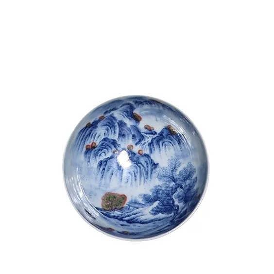 Taza de t&eacute; youligong JingLin, paisaje azul y blanco oculto, pu-erh, 130 cc-2