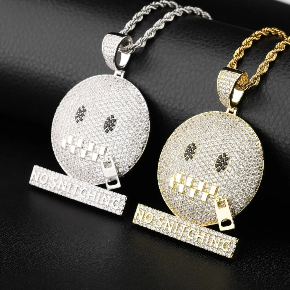 TOPGRILLZ круглое лицо характер молния рот Iced Out кубический циркон кулон и ожерелье Золото Серебро Цвет хип хоп ювелирные изделия для мужчин