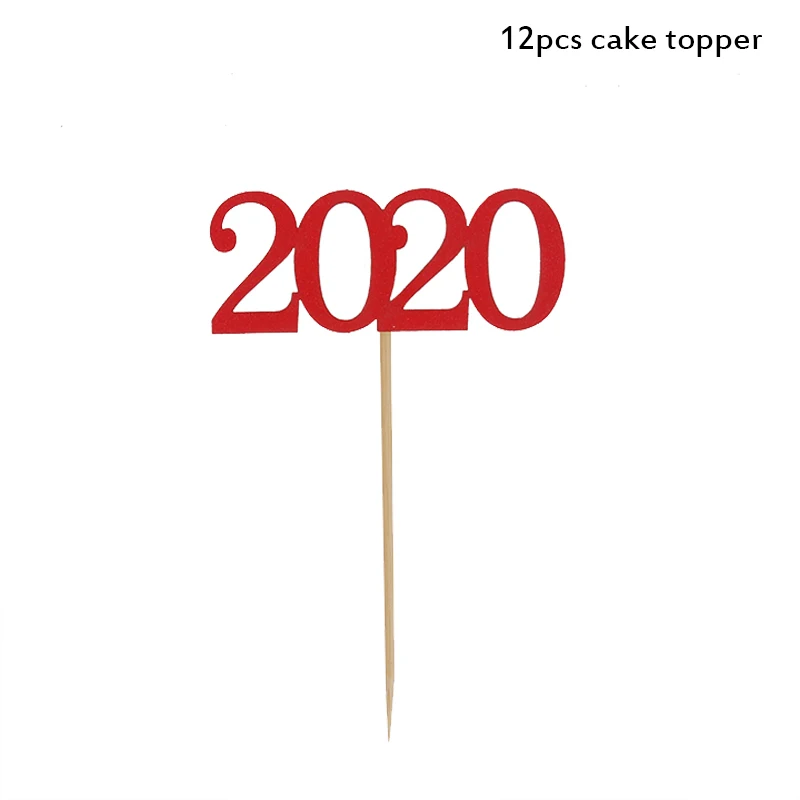12pcs cake toppers Новинка года, украшение для фото, рамка, реквизит, воздушные шары, золотой черный баннер, гирлянда, Navidad, новогодние вечерние принадлежности - Цвет: 12pcs cake toppers