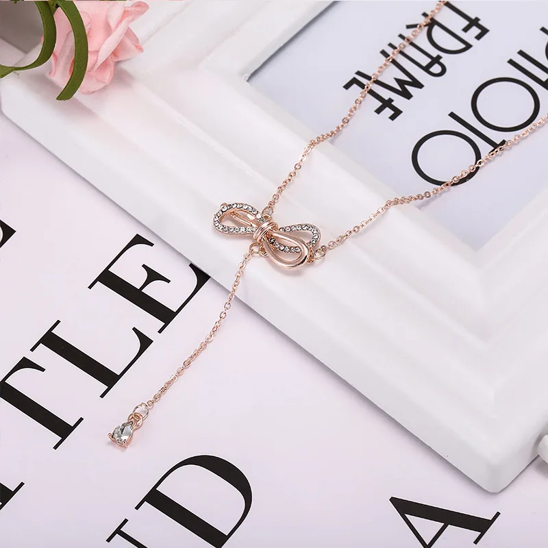 Хит продаж ожерелье с бахромой и бантом Женская Золотая короткая цепочка до