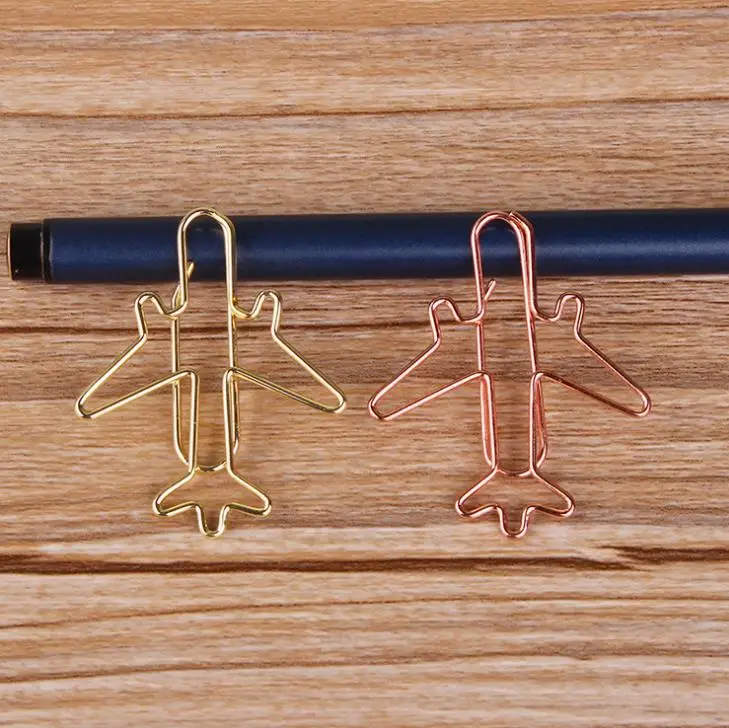 

12 Pcs/pack Cute Rose Gold Airplane Shape Paper Clips Escolar Bookmarks Photo Memo Ticket Clip Stationery School Supplies Gifts