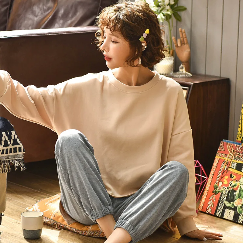 Горячая Распродажа Женский пижамный комплект весна осень новинка одноцветная с