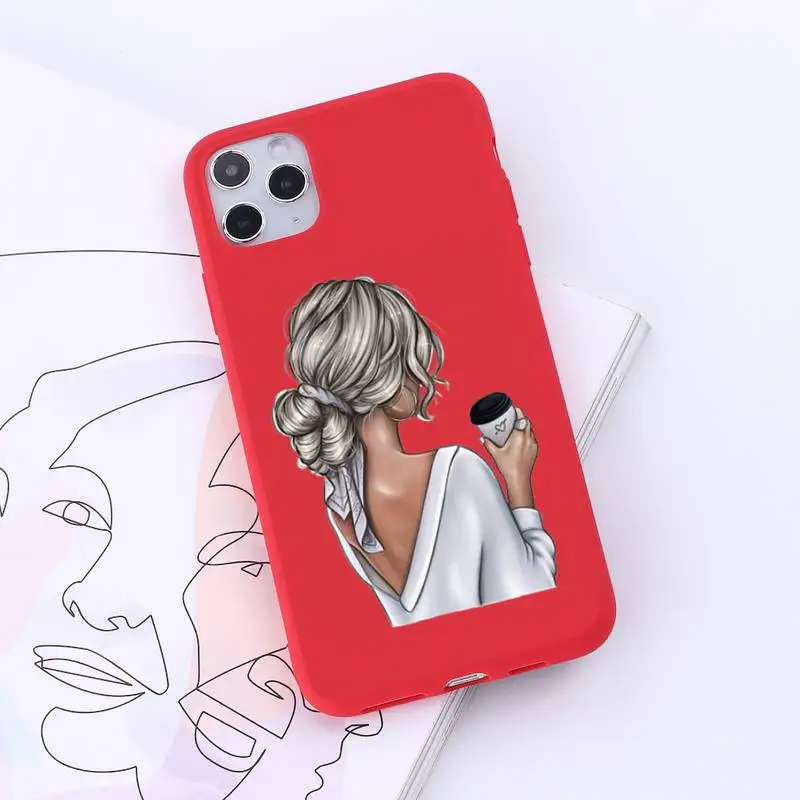 

Beautiful girl rear view ins Phone Case Red Candy Color for iPhone 6 7 8 11 12 s mini pro X XS XR MAX Plus