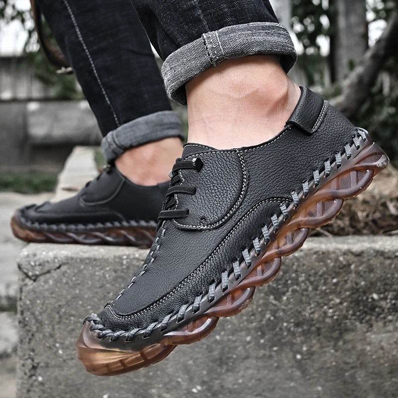 

Brand Genuine Leather Loafers Shoes Men 2020 Autumn Slip-on Men's Flats Moccasins Male Footwear Handmade Sewing Quality Shoes